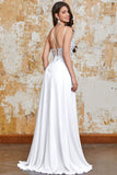 A-Line White Long Prom Dress with Slit