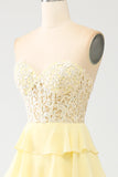 Yellow Sweetheart Tiered Long Prom Dress