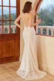 Mermaid Halter White Lace Wedding Dress with Sweep Train