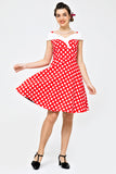 Off Shoulder Red White Dots Dress