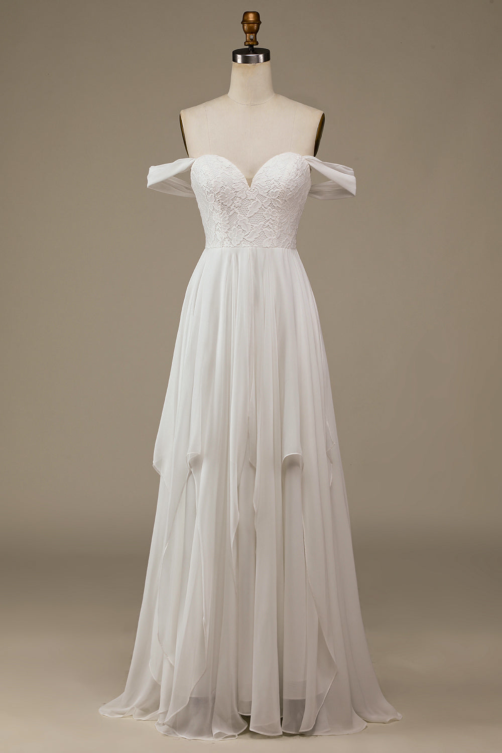 Zapaka Women Ivory Boho Chiffon Asymmetrical Wedding Dress with Lace Off the Shoulder Bridal Dress, Ivory / US22W Zapaka Women Ivory Boho Chiffon Asymmetrical Wedding Dress with Lace Off the Shoulder Bridal Dress, Ivory / US22W