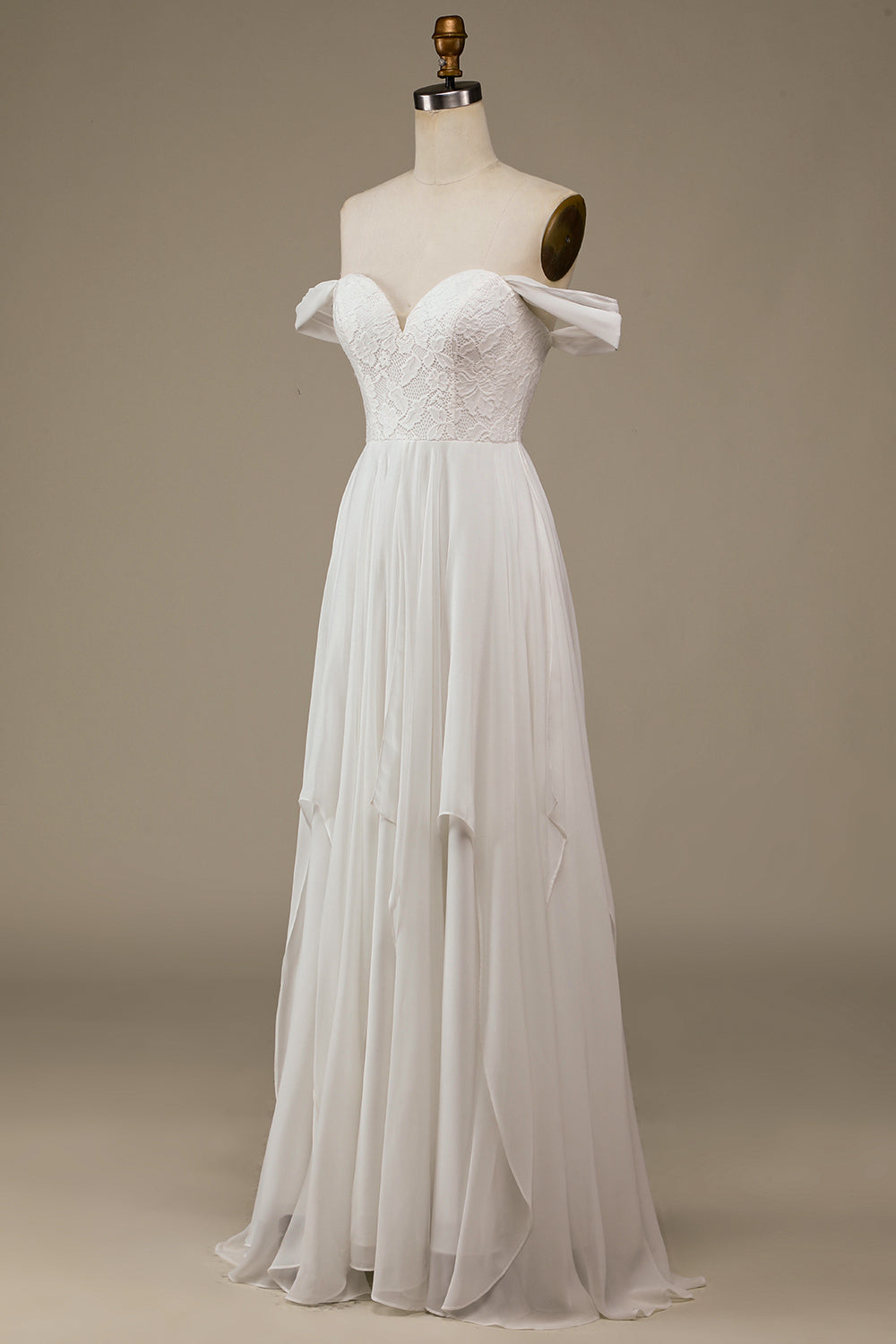Zapaka Women Ivory Boho Chiffon Asymmetrical Wedding Dress with Lace Off The Shoulder Bridal Dress, Ivory / US22W Zapaka Women Ivory Boho Chiffon Asymmetrical Wedding Dress with Lace Off The Shoulder Bridal Dress, Ivory / US22W