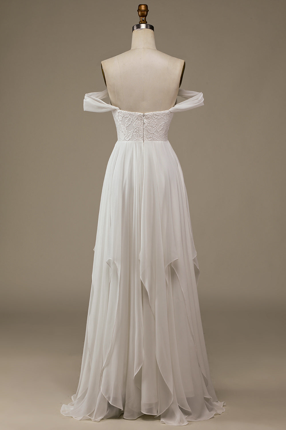 Zapaka Women Ivory Boho Chiffon Asymmetrical Wedding Dress with Lace Off The Shoulder Bridal Dress, Ivory / US22W Zapaka Women Ivory Boho Chiffon Asymmetrical Wedding Dress with Lace Off The Shoulder Bridal Dress, Ivory / US22W