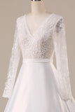 Ivory Satin Sweep Train Long Sleeves Wedding Dress