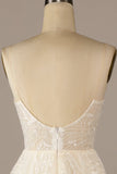 Sparkly Apricot Sweep Train Lace Wedding Dress