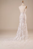 Backless Lace Ivory Wedding Dress with Sweep Train