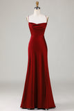 Lace-Up Back Burgundy Long Bridesmaid Dress with Slit