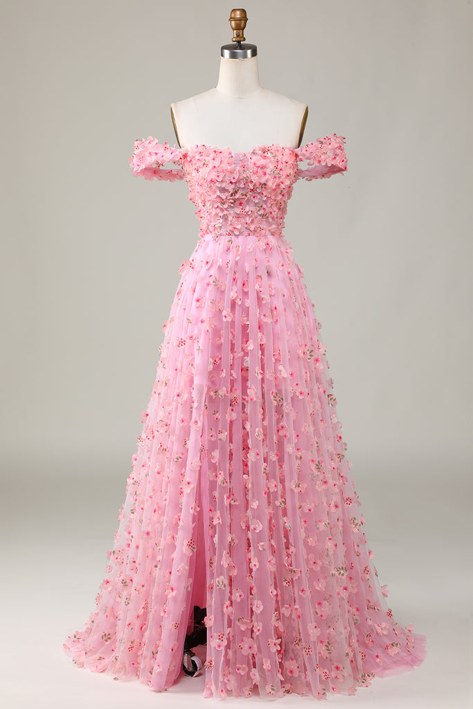 Hot Pink One Shoulder Floral Printed A Line Long Bridesmaid Dress