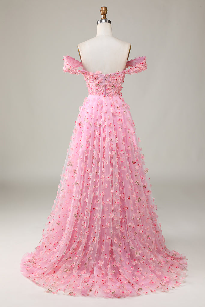 A-line Long Off-the-shoulder Pink Bridesmaid Dresses with Sleeves