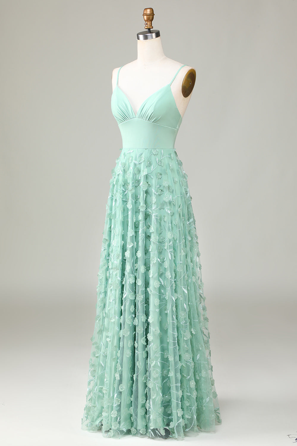 A-Line Spaghetti Straps Sleeveless Green Bridesmaid Dress