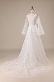 Ivory Lace Flare Sleeves A-Line Wedding Dress