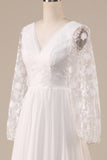Ivory Chiffon Sweep Train Boho Wedding Dress with Lace