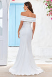 Simple Ivory Off the Shoulder Wedding Dress with Slit