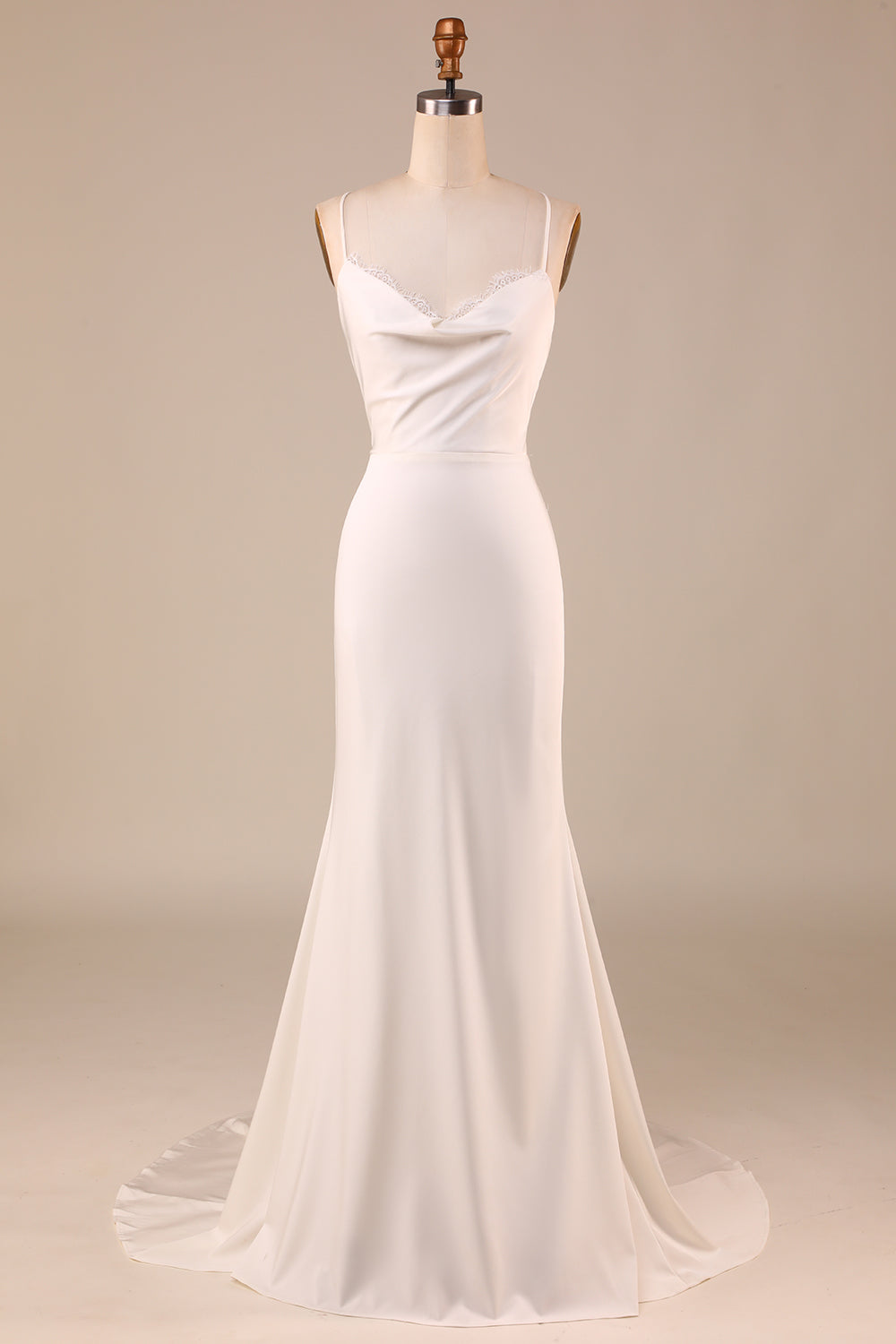 Zapaka Women Simple Ivory Mermaid Boho Long Wedding Dress Spaghetti Straps Sweep Train Backless Bridal Dress, Ivory / US10 Zapaka Women Simple Ivory Mermaid Boho Long Wedding Dress Spaghetti Straps Sweep Train Backless Bridal Dress, Ivory / US10
