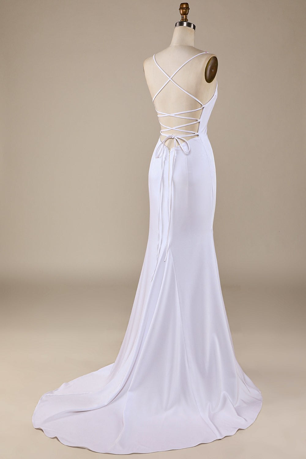 White Mermaid Lace-Up Back Sweep Train Wedding Dress