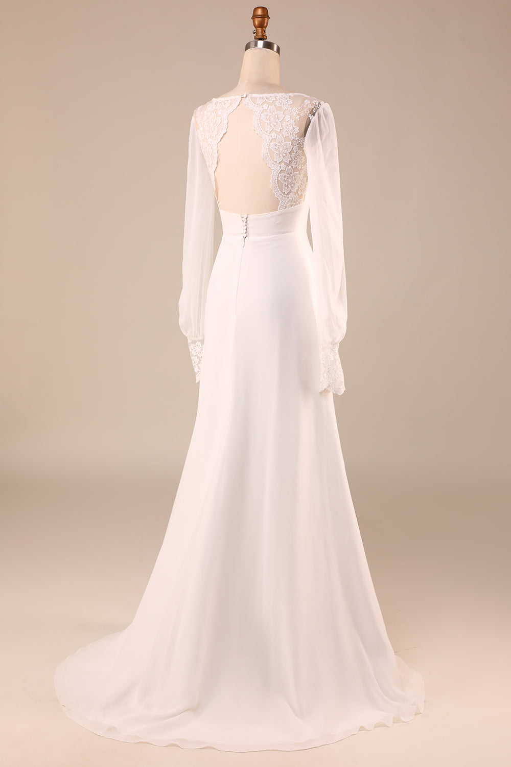 Zapaka Women Ivory Boho Chiffon Open Back Wedding Dress Long Sleeves Sweep Train Bridal Dress with Lace, Ivory / US26W Zapaka Women Ivory Boho Chiffon Open Back Wedding Dress Long Sleeves Sweep Train Bridal Dress with Lace, Ivory / US26W