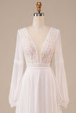 Long Sleeves Ivory Wedding Dress with Lace