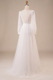 A-Line Tulle Beaded Ivory Wedding Dress with Sleeves