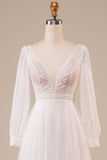 A-Line Tulle Beaded Ivory Wedding Dress with Sleeves