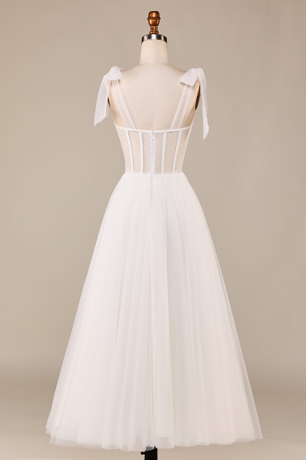 Zapaka Women Ivory A-Line Tea-Length Tulle Corset Wedding Dress Straps Vintage Bridal Dress ZAPAKA Zapaka Women Ivory A-Line Tea-Length Tulle Corset Wedding Dress Straps Vintage Bridal Dress ZAPAKA