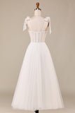 Ivory A-Line Tea-Length Tulle Corset Wedding Dress