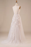 Tulle Backless Ivory Long Wedding Dress with Embroidery
