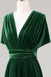Dark Green Covertible Wear Velvet Long Bridesmaid Dress
