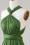 Olive Green Spandex Convertible Wear Long Bridesmaid Dress