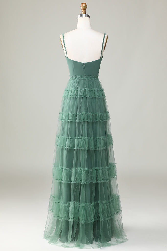 Eucalyptus Spaghetti Straps A-Line Tulle Bridesmaid Dress main image 0