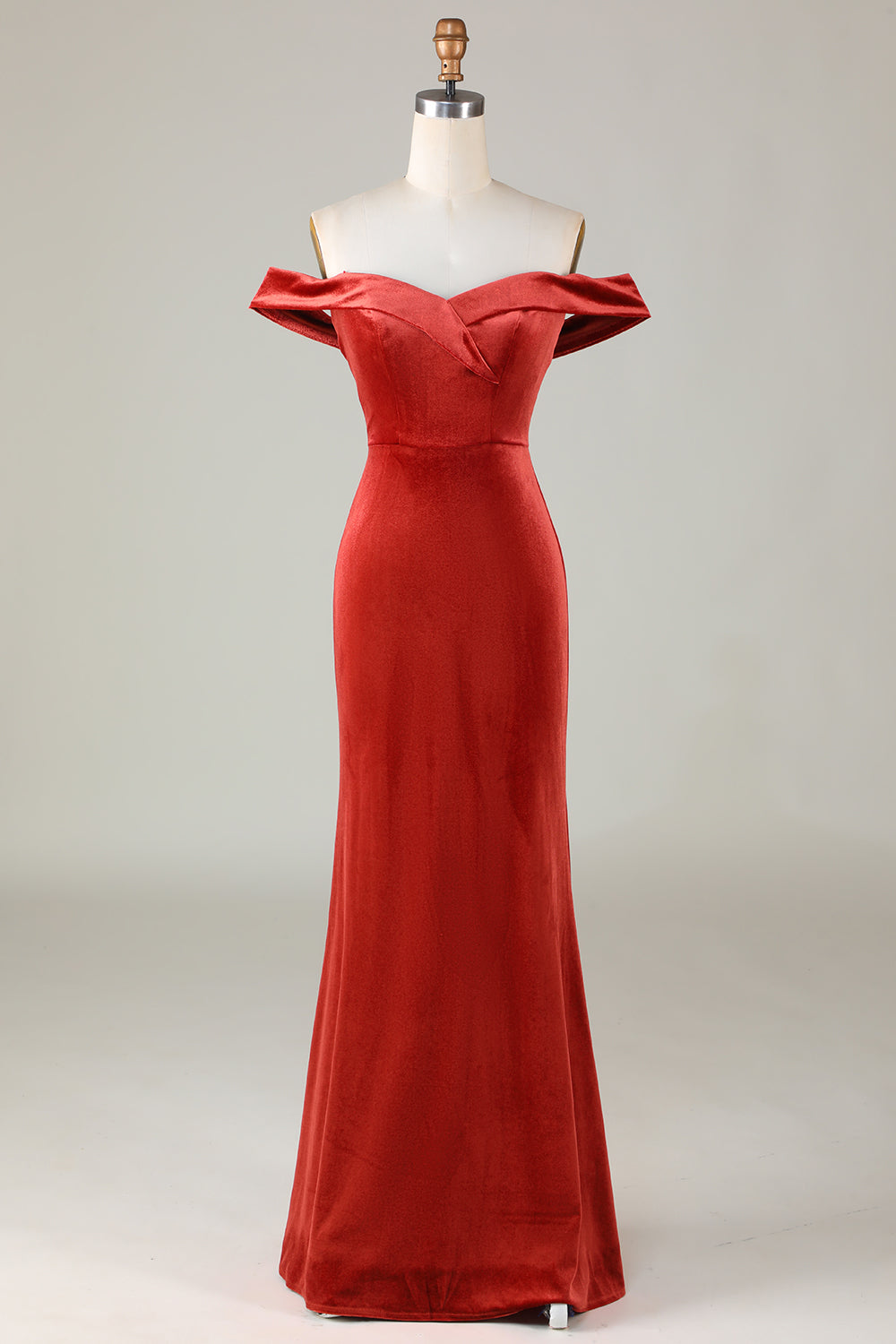 Velvet Off The Shoulder Terracotta Bridesmaid Dress