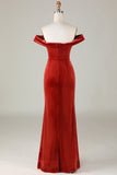 Velvet Off The Shoulder Terracotta Bridesmaid Dress