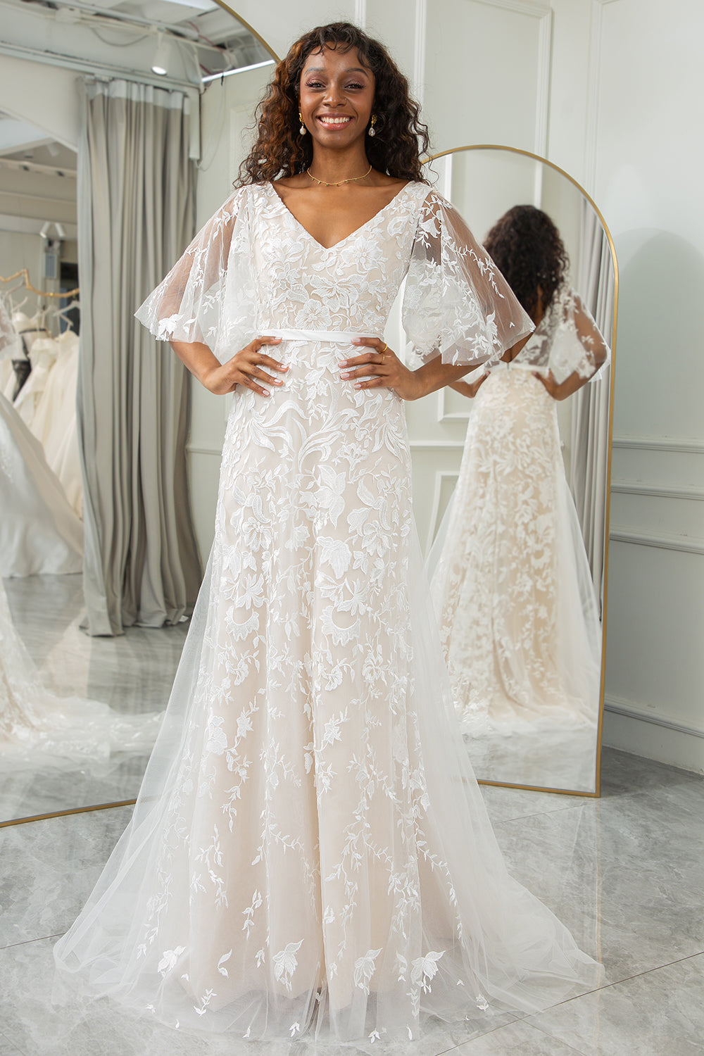 Bride Ivory Dress Plus Size Lace Sleeves Cream Wedding Dresses