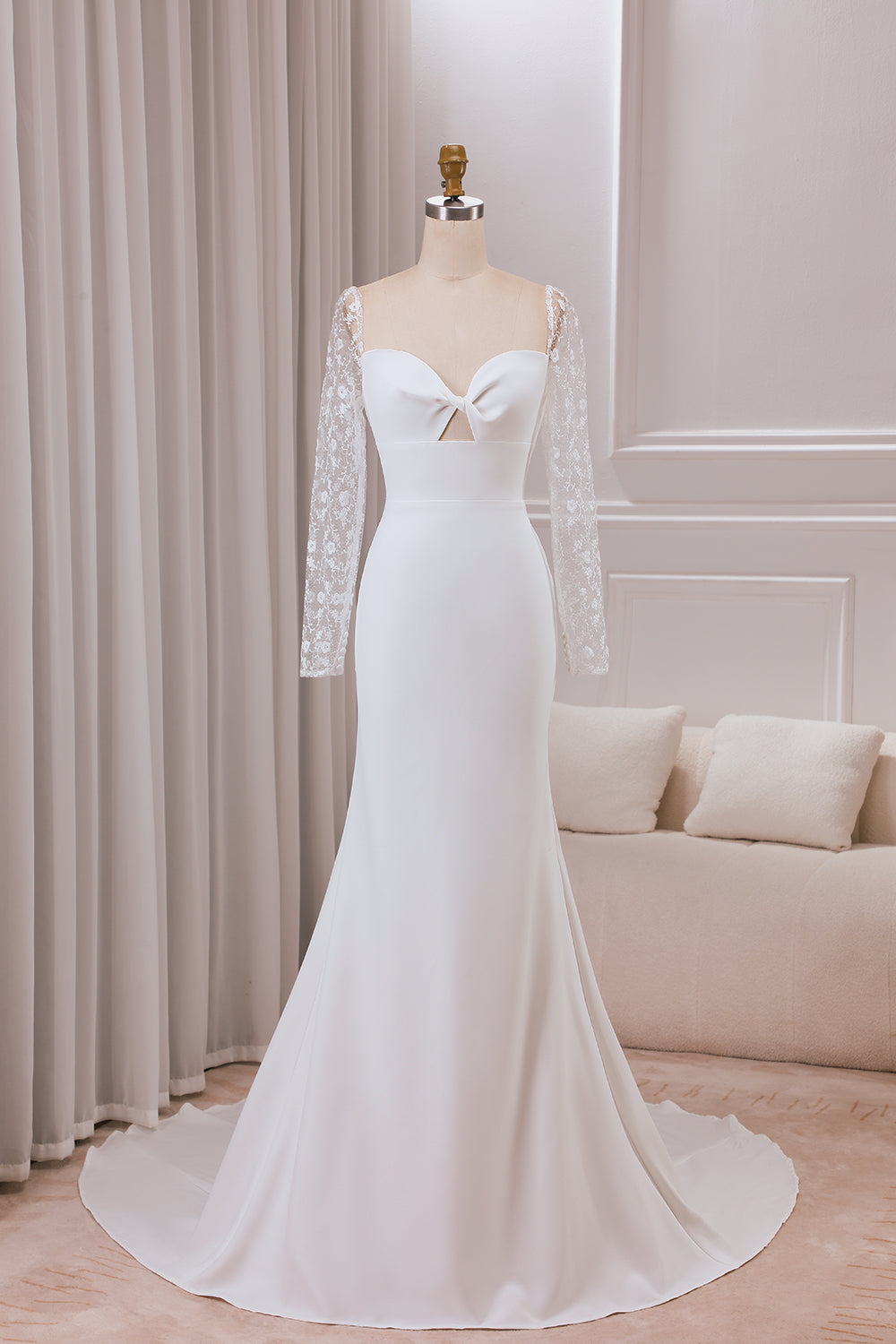 Minimalist Square Neck Satin A-line Slit Bridal Dress - Xdressy