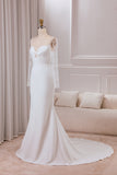 Ivory Trumpet Sweetheart Neck Satin Bridal Dress with Lace Long Sleeves