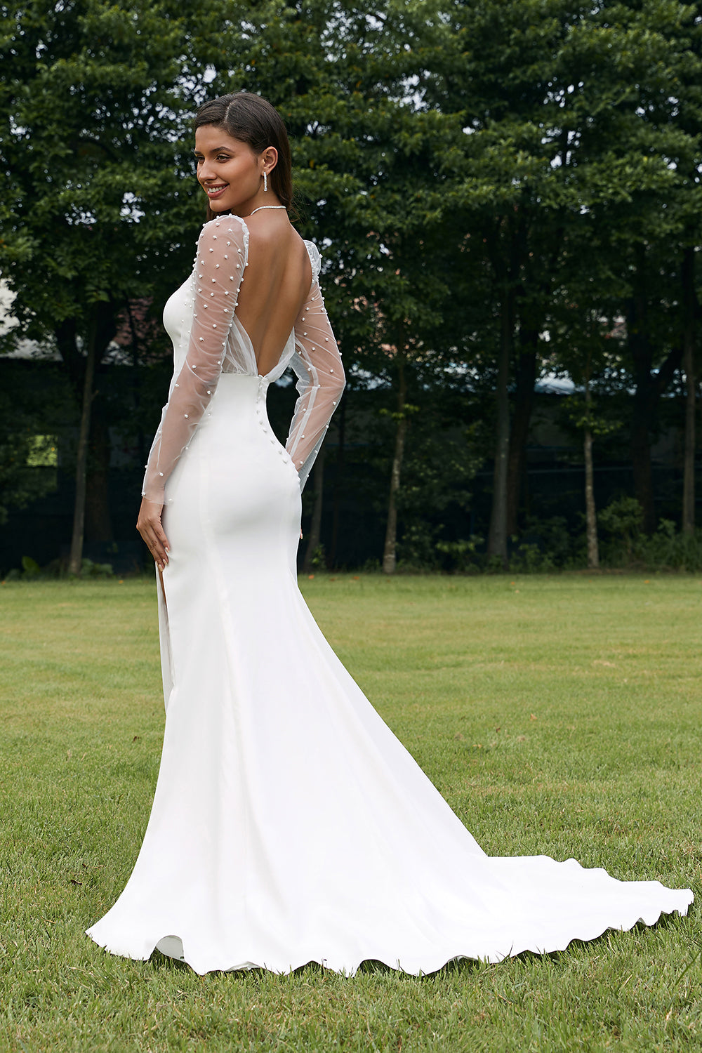 Modern V Neck Lace Spaghetti Strap Mermaid Wedding Dress Open Back Bridal  Gown – showprettydress