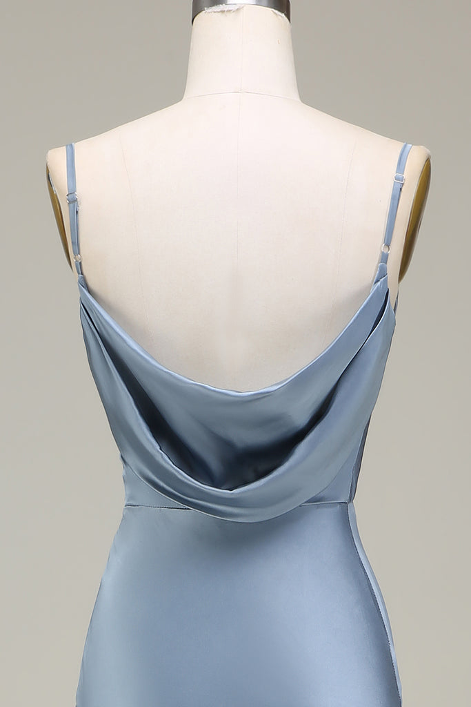 Spaghetti Strap Long Chiffon Bridesmaid Gowns Dusty Blue Plus Size