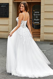 White Corset A-Line Long Tulle Bridal Dress with Slit