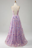 Light Purple A-Line Spaghetti Straps Long Prom Dress with Appliques