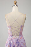 Light Purple A-Line Spaghetti Straps Long Prom Dress with Appliques
