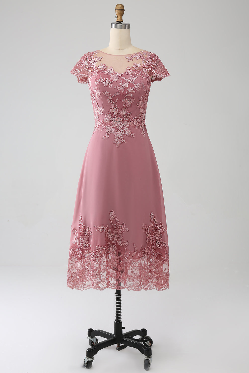 ZAPAKA Women Dusty Rose Formal Dress A-Line Scoop Illusion Tea-Length Mother of the Bride Dress With Sequins ZAPAKA Women Dusty Rose Formal Dress A-Line Scoop Illusion Tea-Length Mother of the Bride Dress With Sequins
