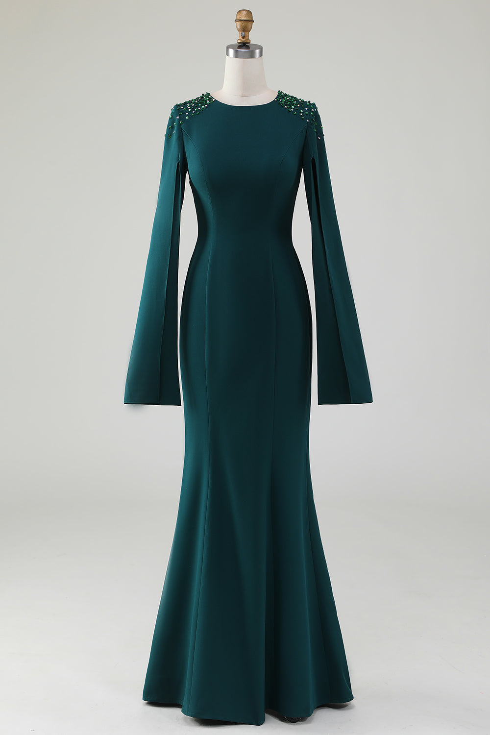 ZAPAKA Women Dark Green Mother Of Bride Dress Mermaid Round Neck Gown With Beaded Cape Sleeves, Dark Green / US22W ZAPAKA Women Dark Green Mother Of Bride Dress Mermaid Round Neck Gown With Beaded Cape Sleeves, Dark Green / US22W