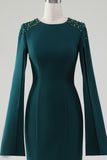 Dark Green Mermaid Round Neck Gown With Beaded Cape Sleeves