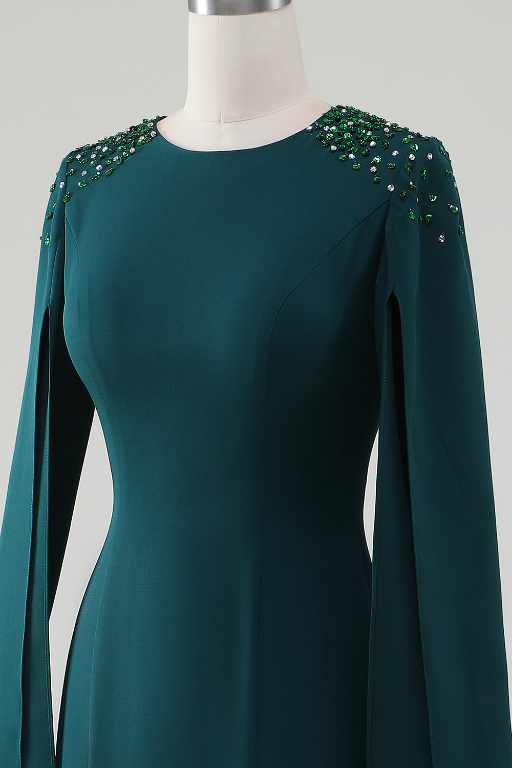 ZAPAKA Women Dark Green Mother Of Bride Dress Mermaid Round Neck Gown With Beaded Cape Sleeves ZAPAKA Women Dark Green Mother Of Bride Dress Mermaid Round Neck Gown With Beaded Cape Sleeves