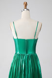 A-line Dark Green Corset Prom Dress with Slit