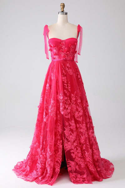 Fuchsia A-Line Spaghetti Straps Flower Retract Your Waist Short Party Dress main image 1
