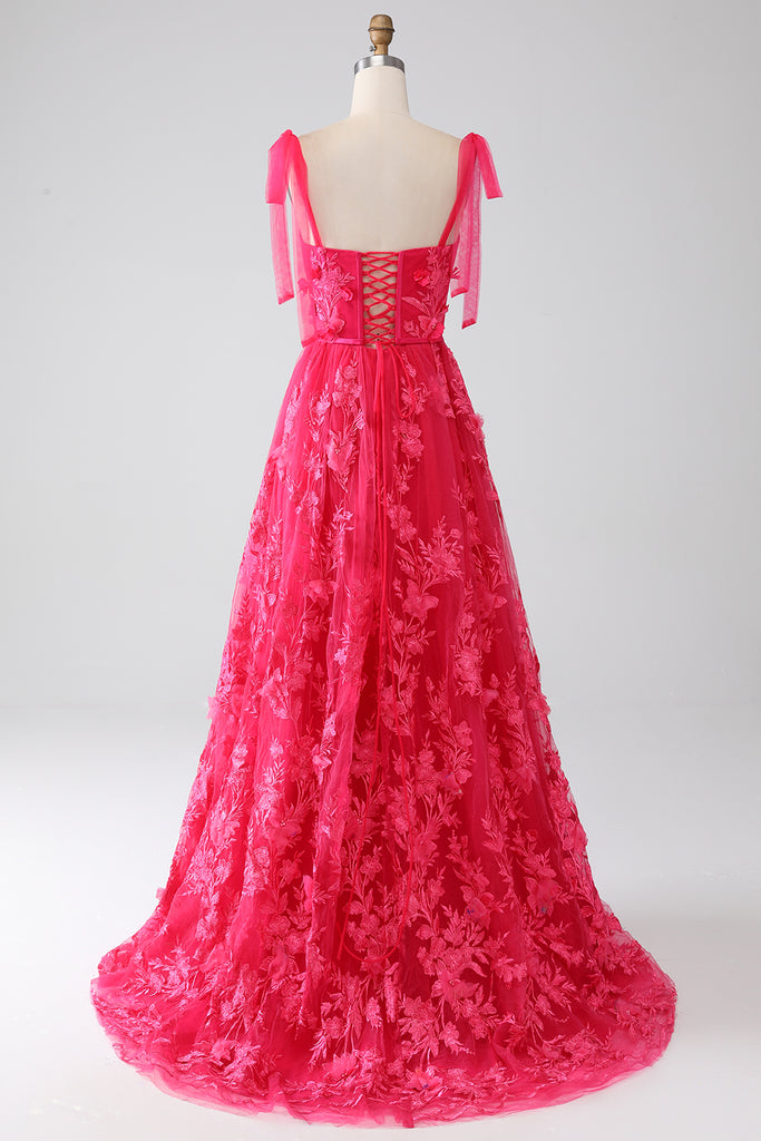 Fuchsia Ruffled Spaghetti Straps A-Line Long Prom Dress main image 1