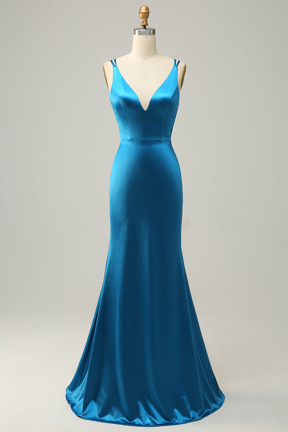 Zapaka Women Long Prom Dress Peacock Blue Mermaid Spaghetti Straps ...