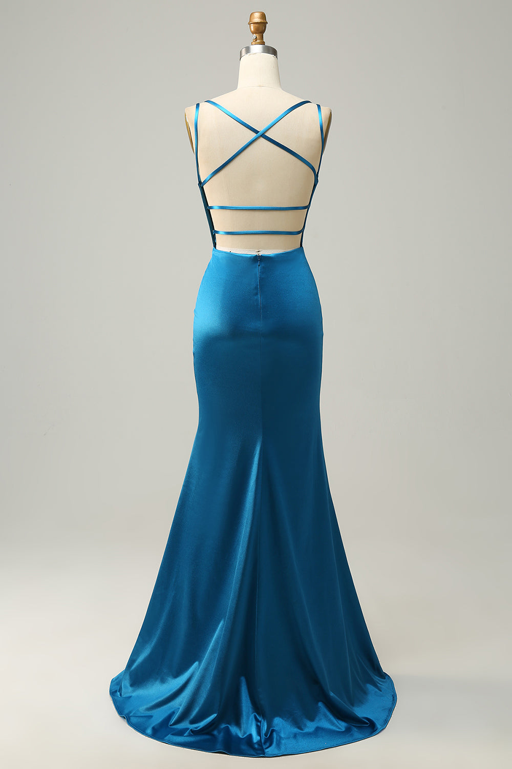 Peacock Blue Mermaid Backless Long Prom Dress