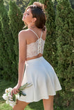 A Line Spaghetti Straps White Short Homecoming Dress with Keyhole