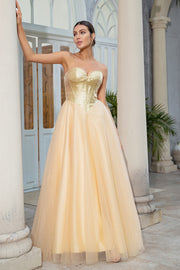 Princess A Line Sweetheart Golden Long Prom Dress